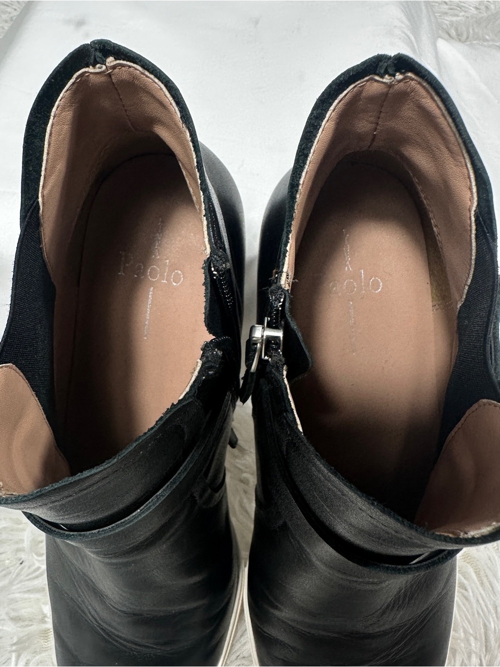 Linea Paolo Womens Sz 9,5 Black Leather Wedge Sneaker Boots Side Zip Comfort - Picture 12 of 16
